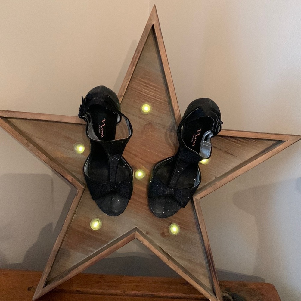 Nina- black sparkle heels - size 7